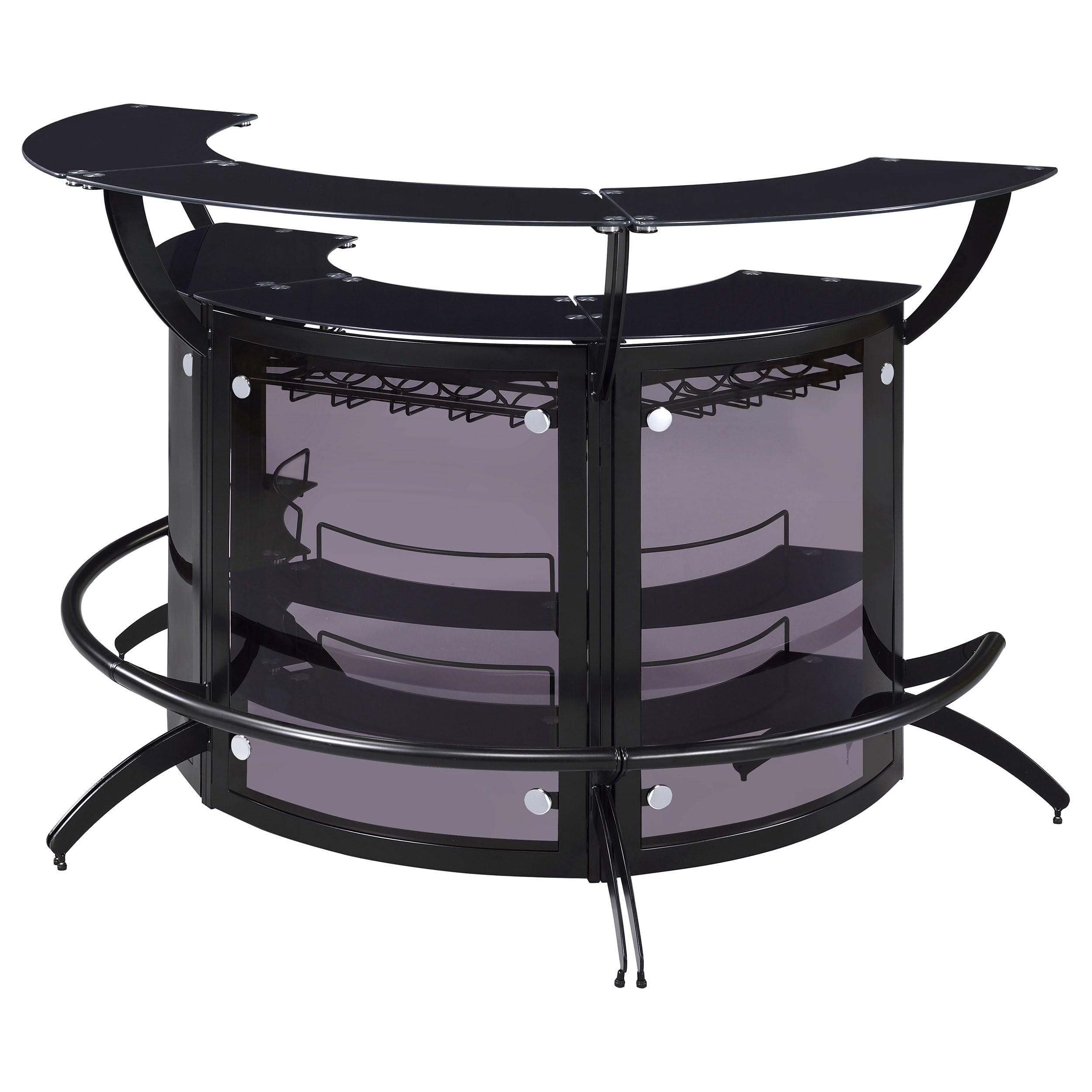Coaster Home Furnishings Dallas 2-Shelf Curved Home Bar Smoke and Black Glass (Set of 3)