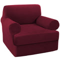 Turquoize T Cushion Chair Slipcover T Cushion Chair Covers For Living Room Stretch Sofa Couch Cover Soft Armchair Cover Furniture Covers With Individual T Cushion Seat Covers (Chair, Burgundy)