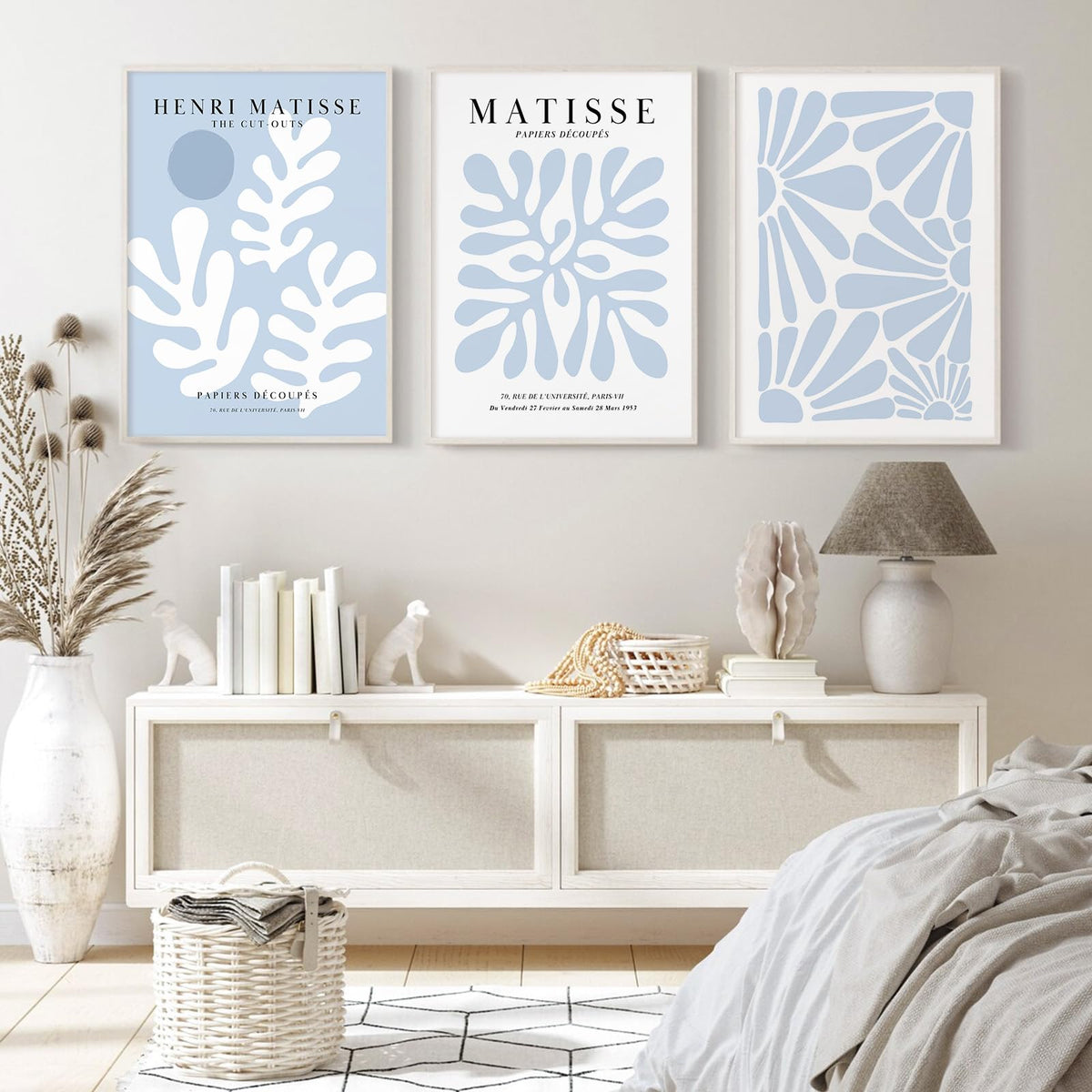 Henri Matisse Wall Art Prints Set of 3 Blue Abstract Matisse Canvas Wall Decor Aesthetic Preppy Wall Art Blue Matisse Posters Artwork Flower Minimalist Pictures for Room Bedroom 16x24 Inch Unframed