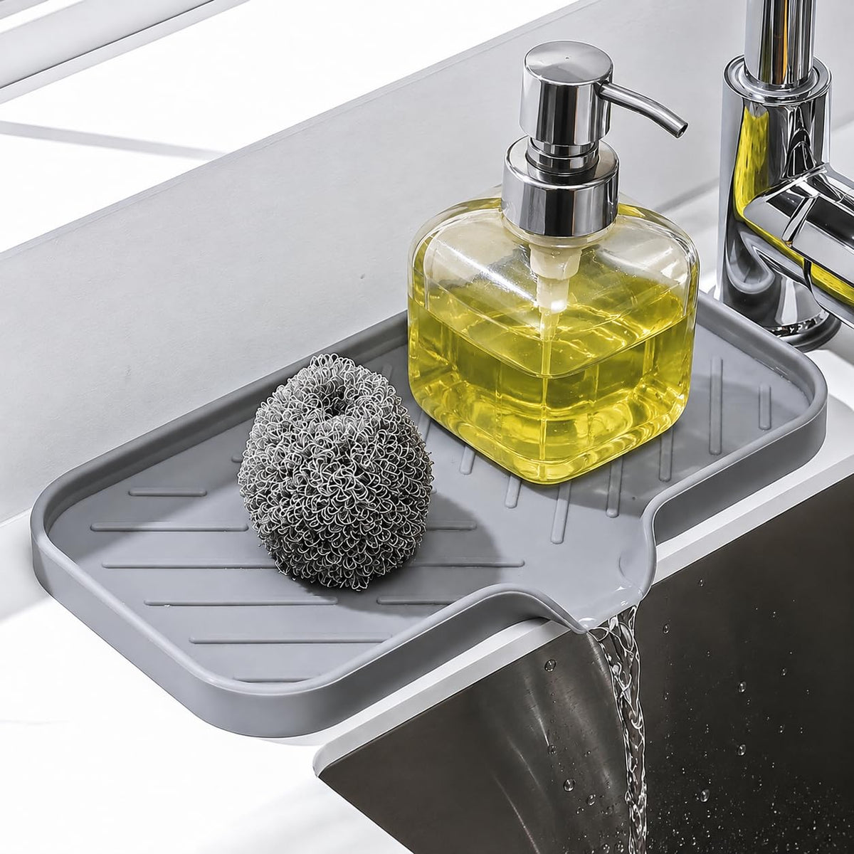 Tag On Silicone Kitchen Soap Tray, Kitchen Sink Tray Sponge Tray Dish Sponge Holder, Sink Caddy Organizer For Dish Soap Bottle,