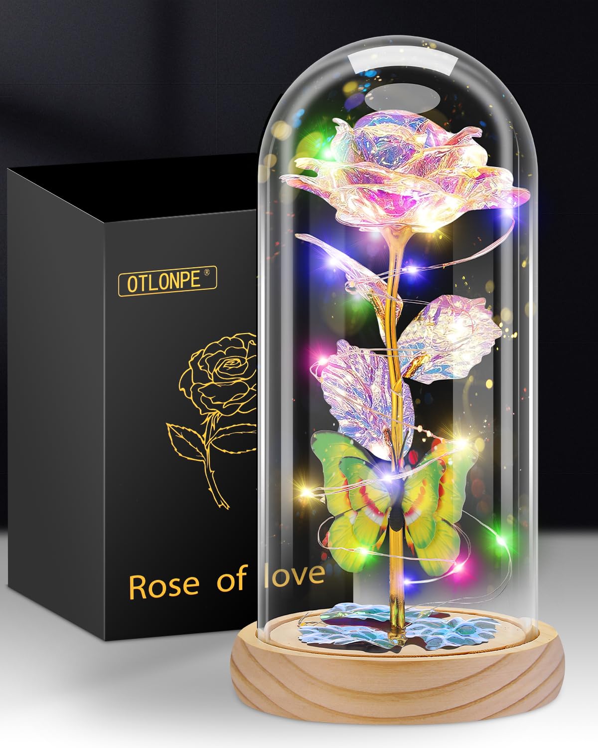 Otlonpe Rose Flower Gifts for Women,Mothers Day Flowers Gifts for Mom Wife Grandma,Birthday Gifts for Women,Led Light Up Glass R