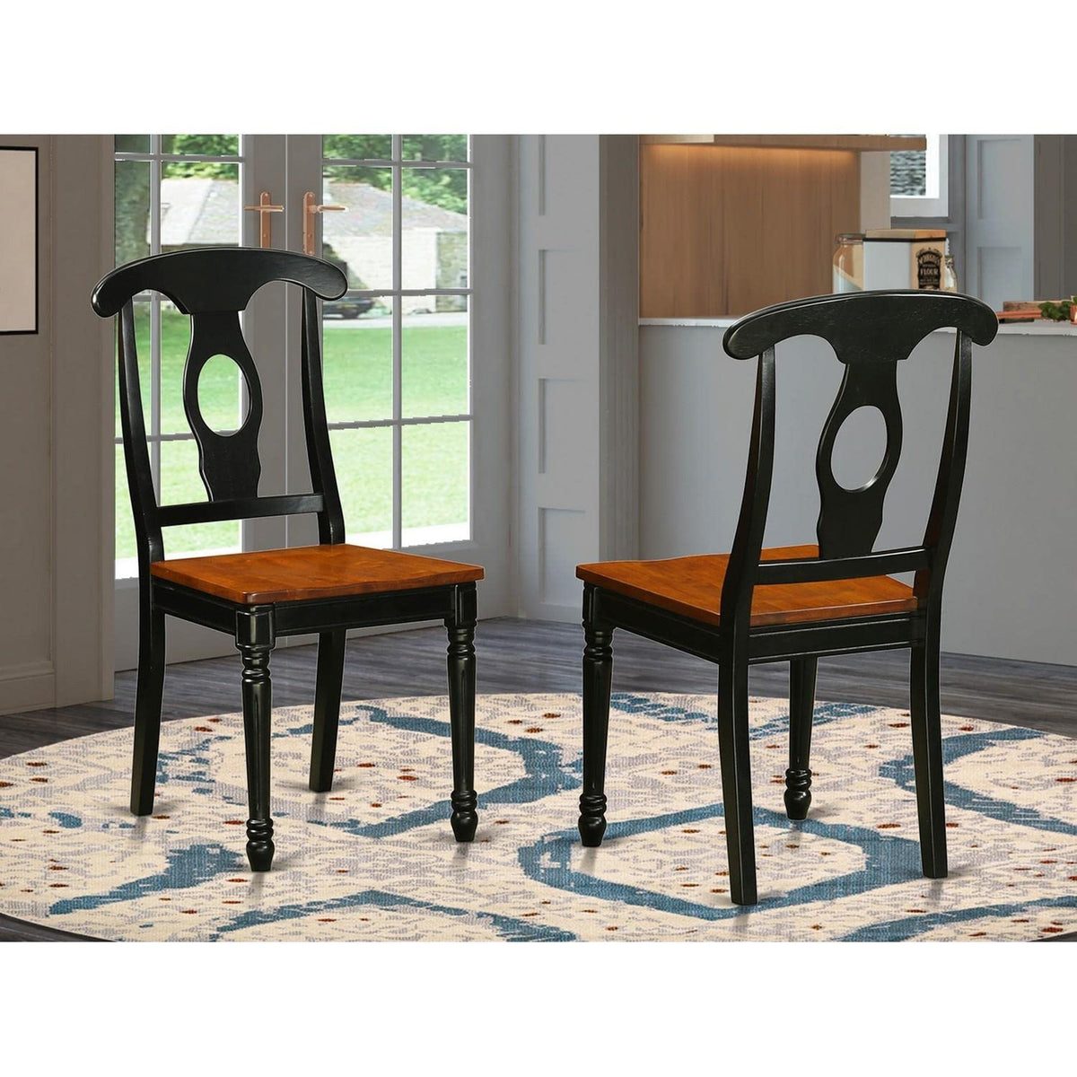 East West Furniture KEC-BLK-W Kenley Kitchen Dining Chairs - Napoleon Back Solid Wood Seat Chairs, Set of 2, Black & Cherry