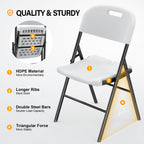 Vingli Folding Chairs, Heavy Duty Foldable Chair Portable Hdpe Plastic Seat With Steel Frame For Indoor Outdoor Dinning Party Wedding School Use, White, 4 Pack