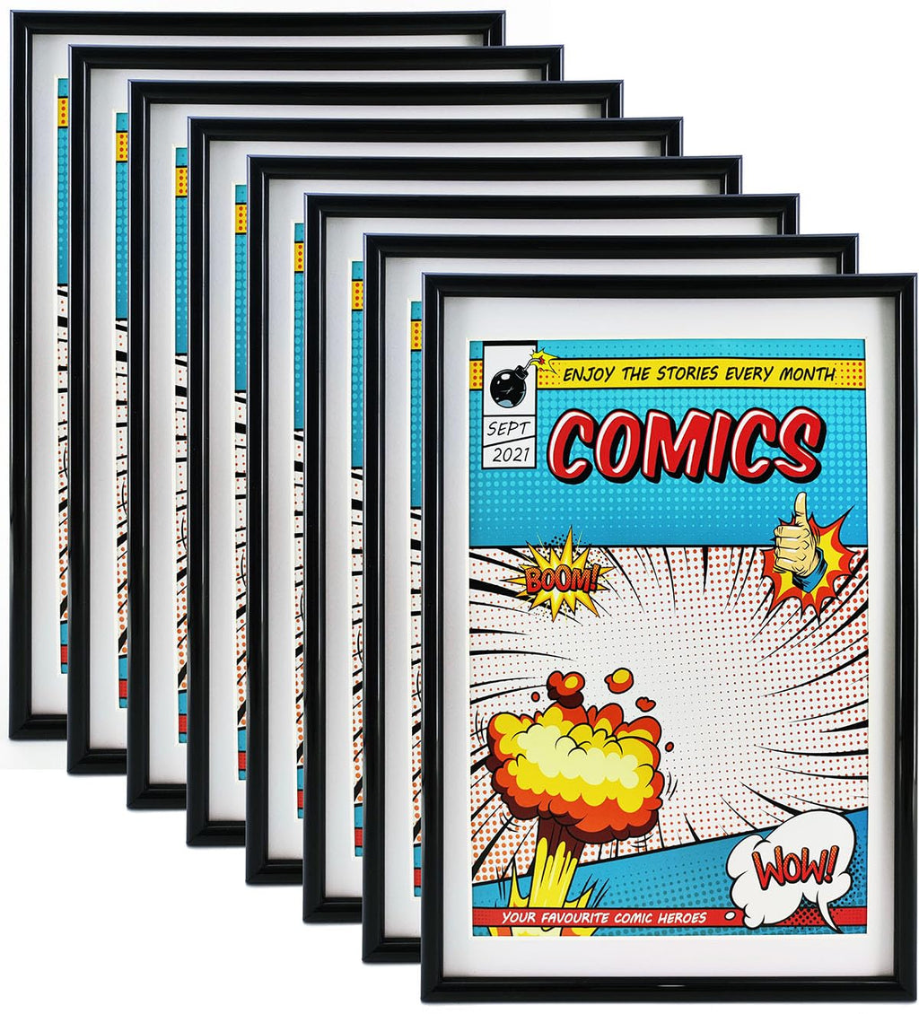Comic Book Frame, 8 Pack, UV Protection,White Mat, Fits Current Comics up to 6 3/4'' x 10 1/4'', Wall or Tabletop Display,Spring