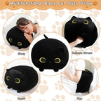 TOYSYM Black Cat Plush Toy with 4 Babies, Soft Cotton Hugging Pillow, Black