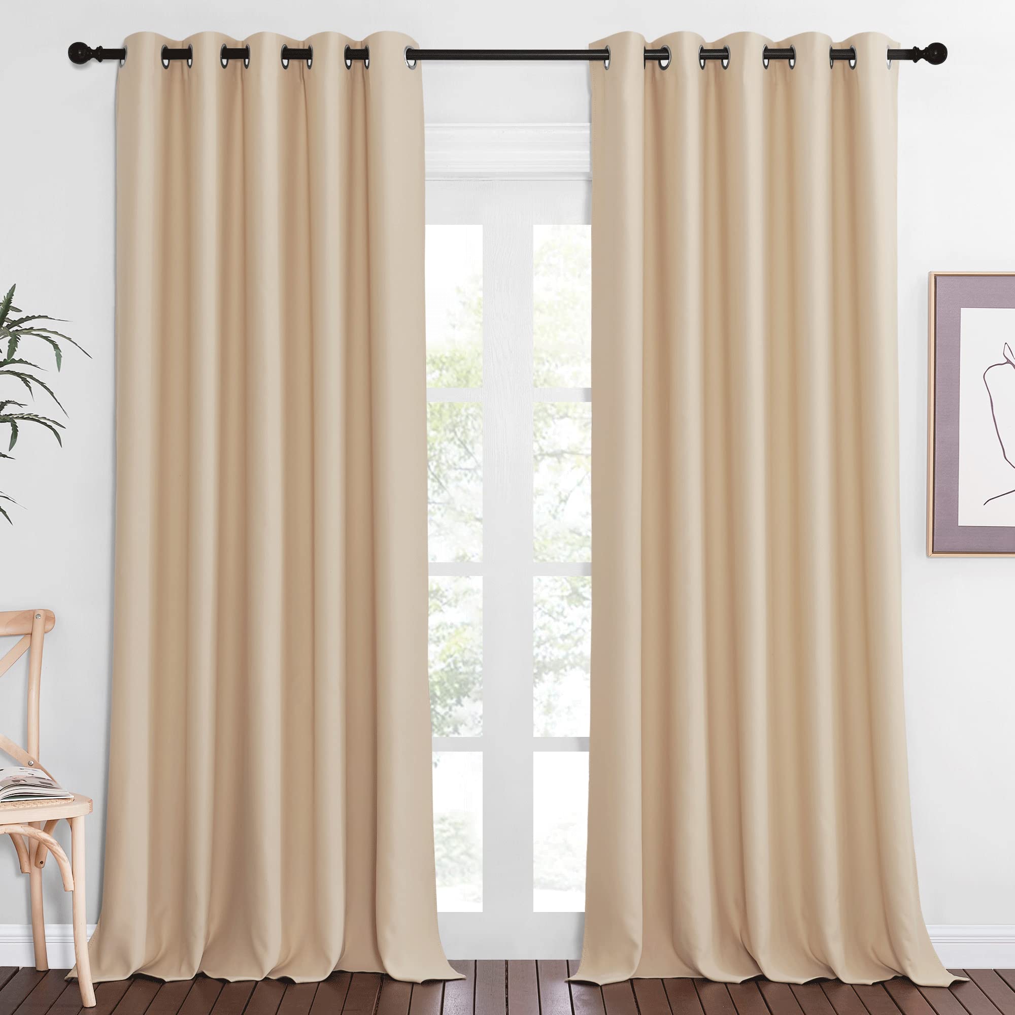 NICETOWN Blackout Sliding Glass Door Curtain 110 inch Length, Grommet Thermal Curtain Room Darkening Window Treatment for Bedroo
