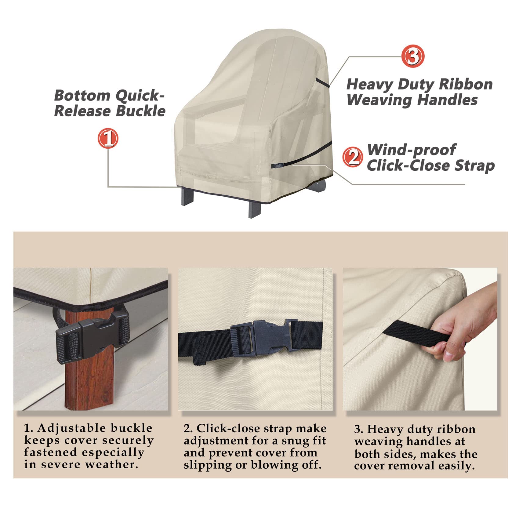 Porch Shield Waterproof Patio Adirondack Chair Cover 2 Pack Fits Outdoor Chairs 32W X 34D X 36H Inch, Beige