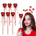 6 Pcs Valentine's Day Glitter Foam Heart Picks Photo Booth Props Puffy Red Sparkly Valentines Floral Sticks for Selfie Photoboot