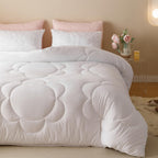 Clothknow White Twin Comforter Set 3Pcs Daisy Puff Bedding Comforter Sets Floral Boho Comforter White Comforter Twin Soft White Comforter Sets Twin