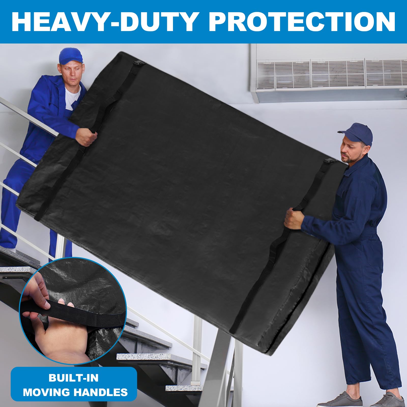 Ticonn Mattress Bags For Moving, Full Xl Mattress Cover For Moving, Heavy Duty, Full-Around Handle With Adjustable Buckles, Mattress Storage Bag & Moving Supplies (Black, Full Xl)