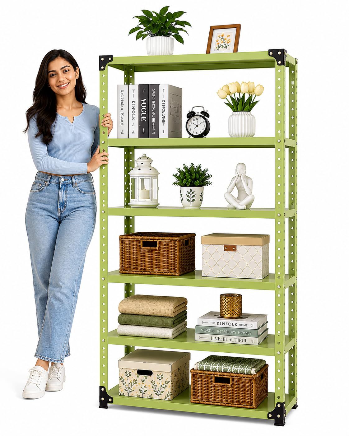 Perfect Steel Traders Heavy Duty 6Shelf Metal Storage Rack, Powdercoated Multipurpose Organizer Stand For Home, Kitchen, Bedro