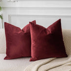 Juspurbet Burgundy Decorative Velvet Throw Pillow Covers 20X20 Inches Set Of 2,Luxury Solid Soft Pillow Covers For Sofa Couch Be