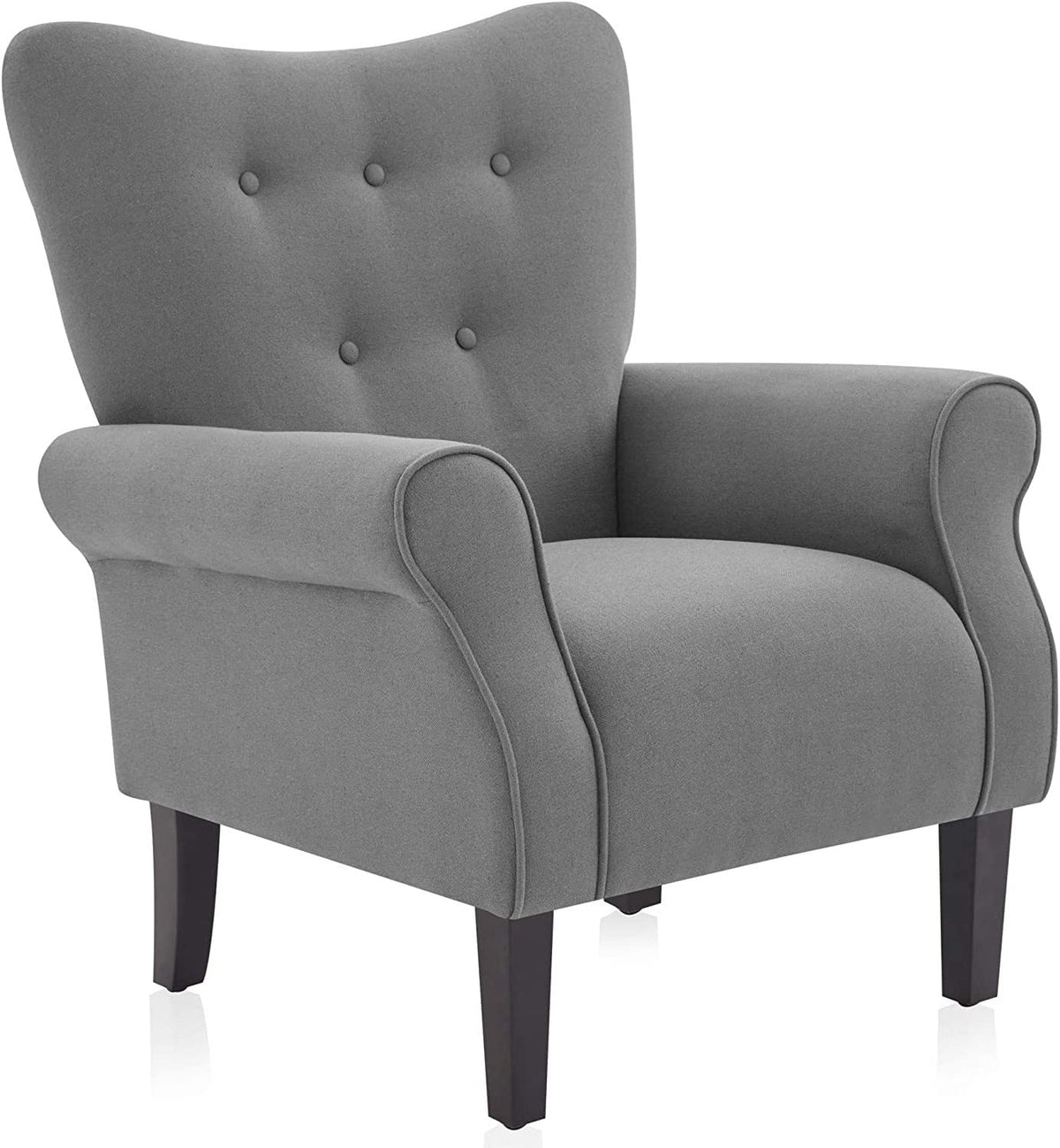 Belleze Modern Accent Chair For Living Room, High Back Armchair With Wooden Legs, Upholstered Wingback Side Chair Padded Armrest