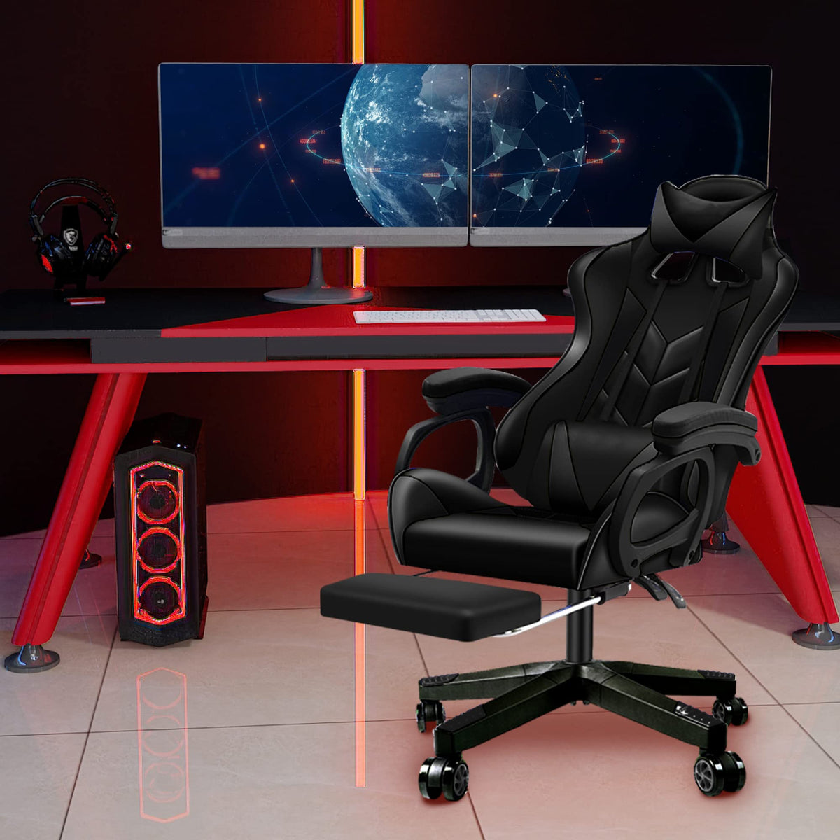 Frassie 28 Black Nylon Gaming Chair Base Replacement with 5 Casters - Heavy Duty Office Chair Base Part