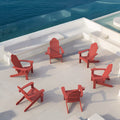 Lue Bona Hdps Adirondack Chairs Set Of 6, Fire Pit Outdoor Chair Weather Resistant With Cup Holder, Modern Plastic Chair Plastic For Patio, Deck, Proch, 350Lbs, Red