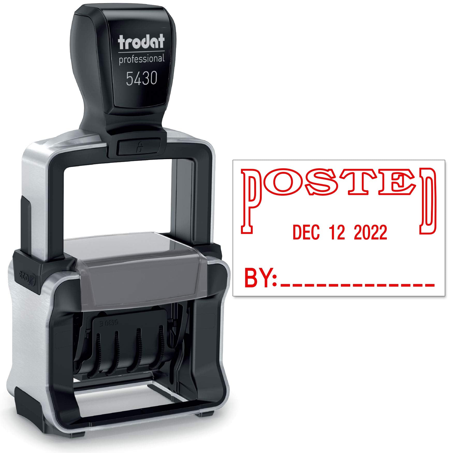 Trodat 5430 Professional Self-Inking Date Stamp With Posted - Red Ink