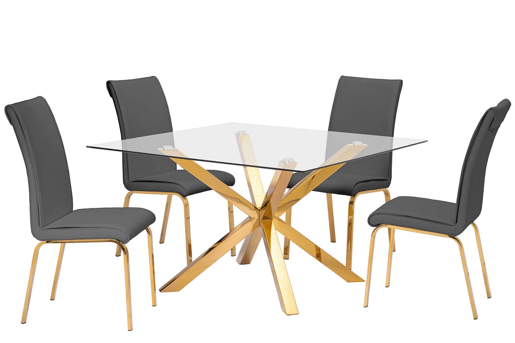 Best Quality Furniture Dining Chair Only (Set Of 2), Dark Gray, Gold