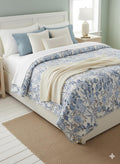 Reversible Quilted Comforter With Botanical Leaf Print, Double Bed (Blue)