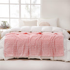 Puncuntex Light Pink Throw Blanket 108''  90'' Inches Fuzzy 3D Jacquard Decorative Flannel Fleece Super Soft Plush Cozy Blanket