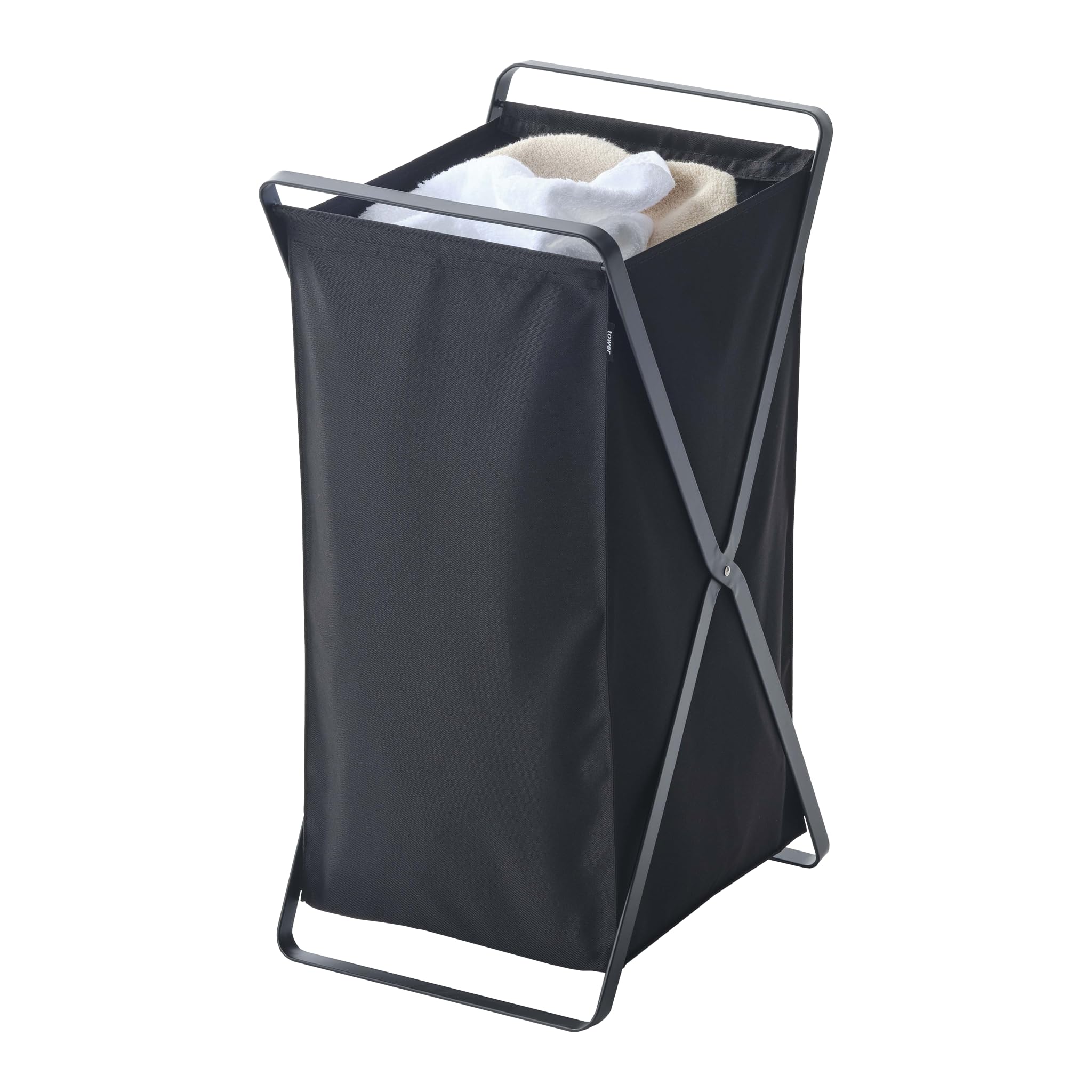 Yamazaki Home Laundry Basket - Foldable Storage Hamper Organizer Steel One Size Black