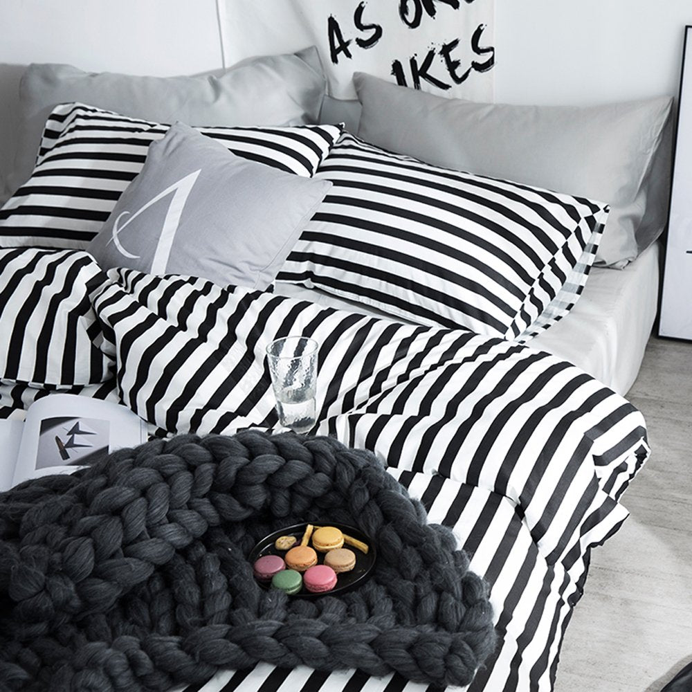 Clothknow Striped Comforter Set Full 3Pcs Black And White Bedding Comforter Sets Farmhouse Comforter Full Size Ticking Stripes F