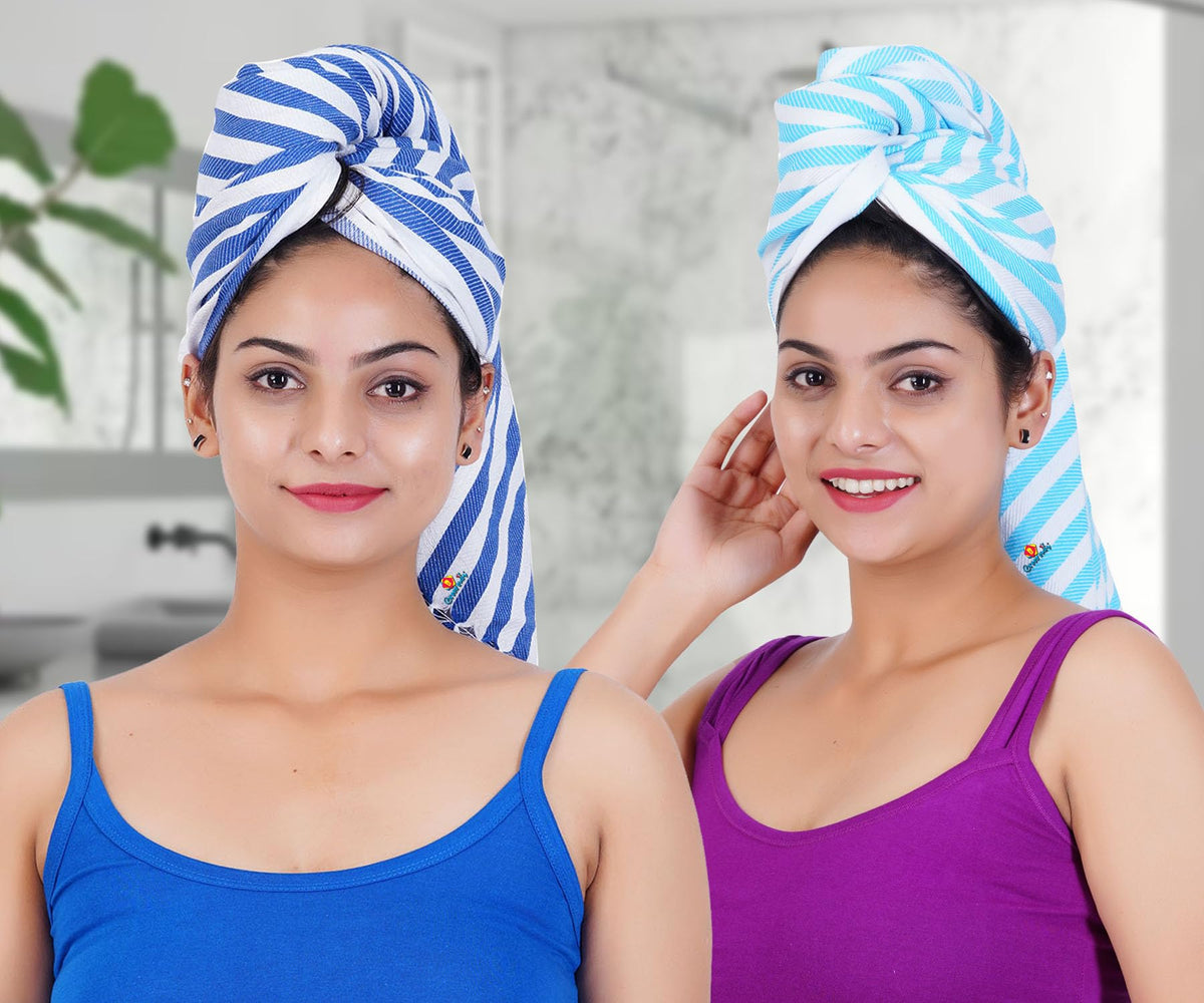 Breezeway Cotton Bath Towels for Mens and Womens Ultra Soft 500 GSM Pack of 2 Blue & Tortoise Blue Color