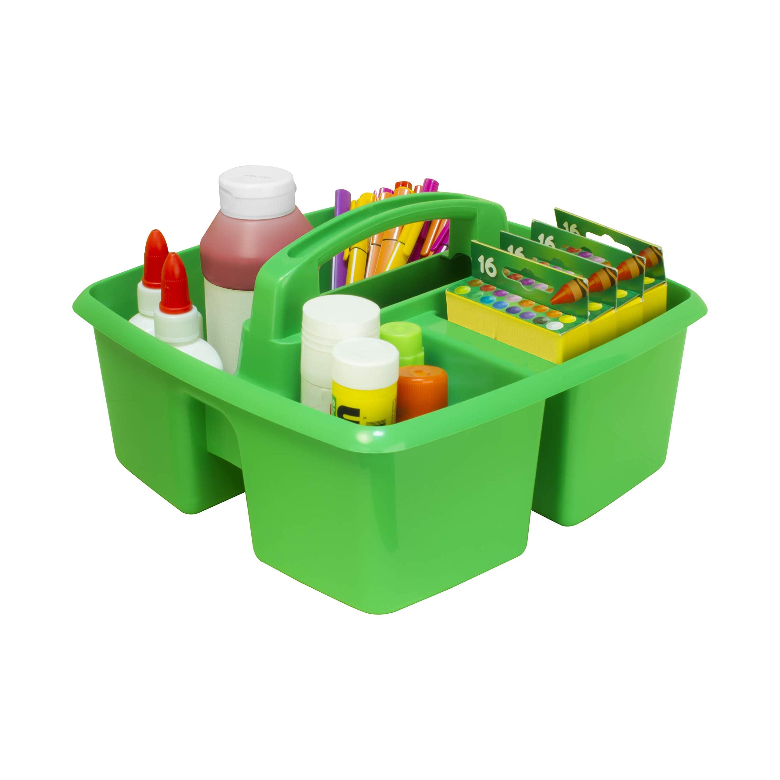 Storex 3-Compartment Small Caddy - Multipurpose Classroom Organizer With Handle, Grass, 6-Pack (00951A06C)