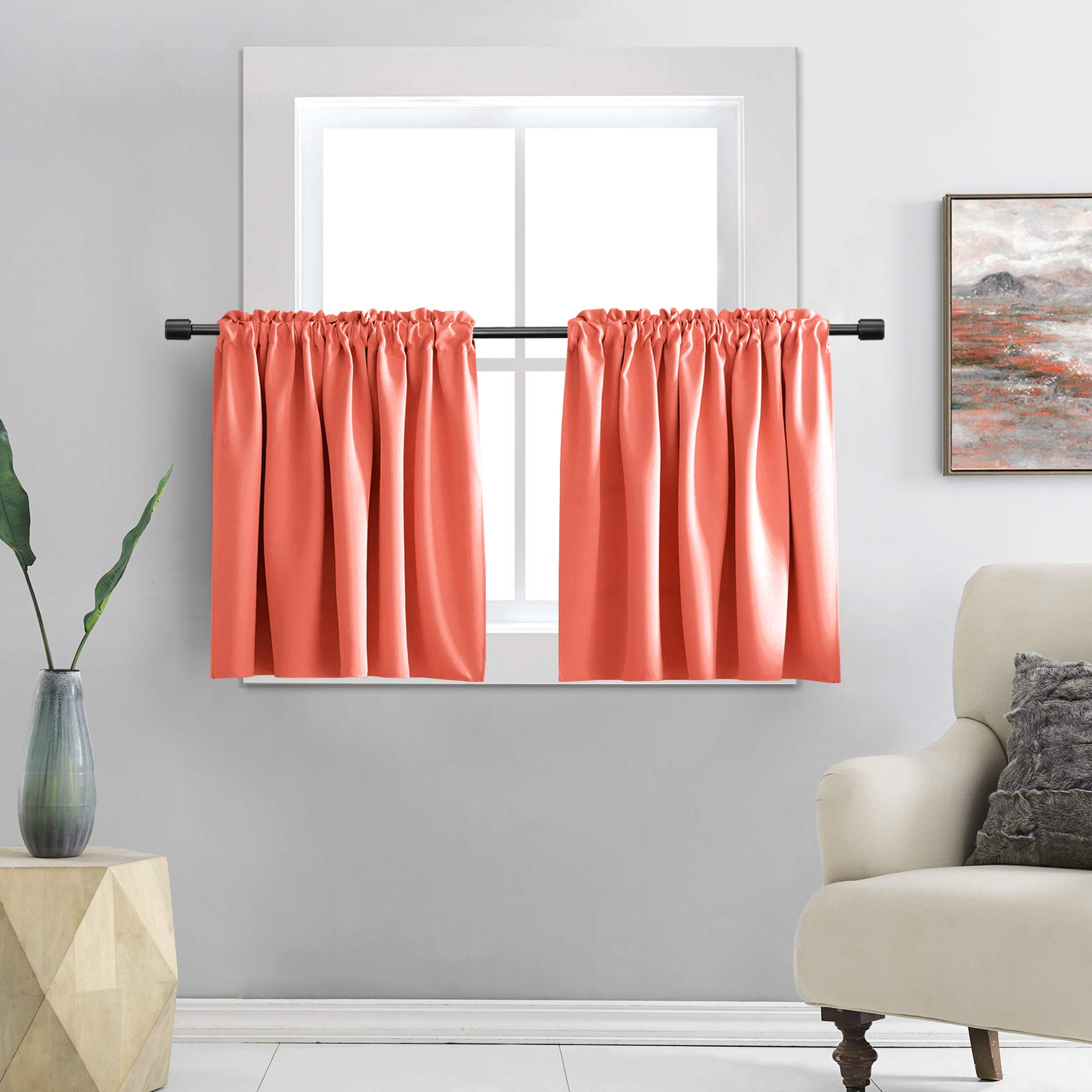 Donren Room Darkening Half Curtains For Small Windows - Cabinet Curtain Tiers For Kitchen With Rod Pocket (Coral,30 X 24 Inch Length,2 Panels)