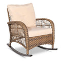 Vivijason Outdoor Wicker Rocking Chair, Patio Rattan Rocker Chair With Cushions & Steel Frame, All-Weather Rocking Lawn Wicker Furniture For Garden Backyard Porch (Beige)