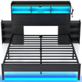 Rolanstar Bed Frame Queen Size with Bookcase Storage Headboard, Slide Out Bedside Storage, Bed with Charging Station & LED Light