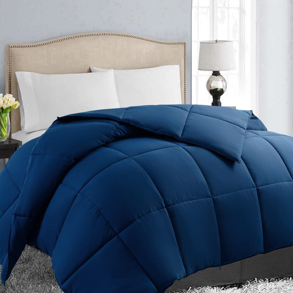 EASELAND All Season California King Down Alternative Comforter, Navy, 96x104 inches, Soft Quilted Reversible Duvet Insert with Corner Tabs