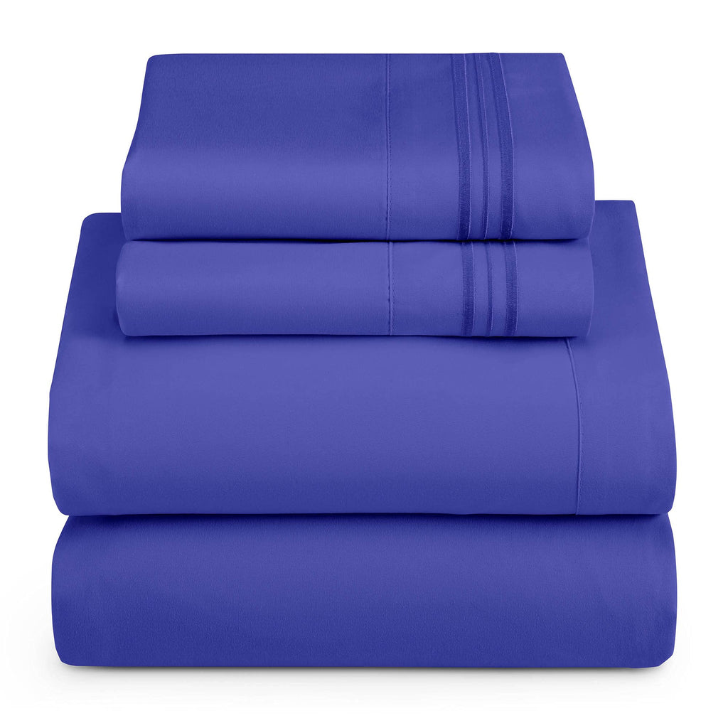 Clara Clark Split King Sheets Set, Deep Pocket Bed Sheets For Split King Size Bed, 4 Piece Bed Sheet Set, Super Soft Bedding Sheets & Pillowcases, Split King, Royal Blue