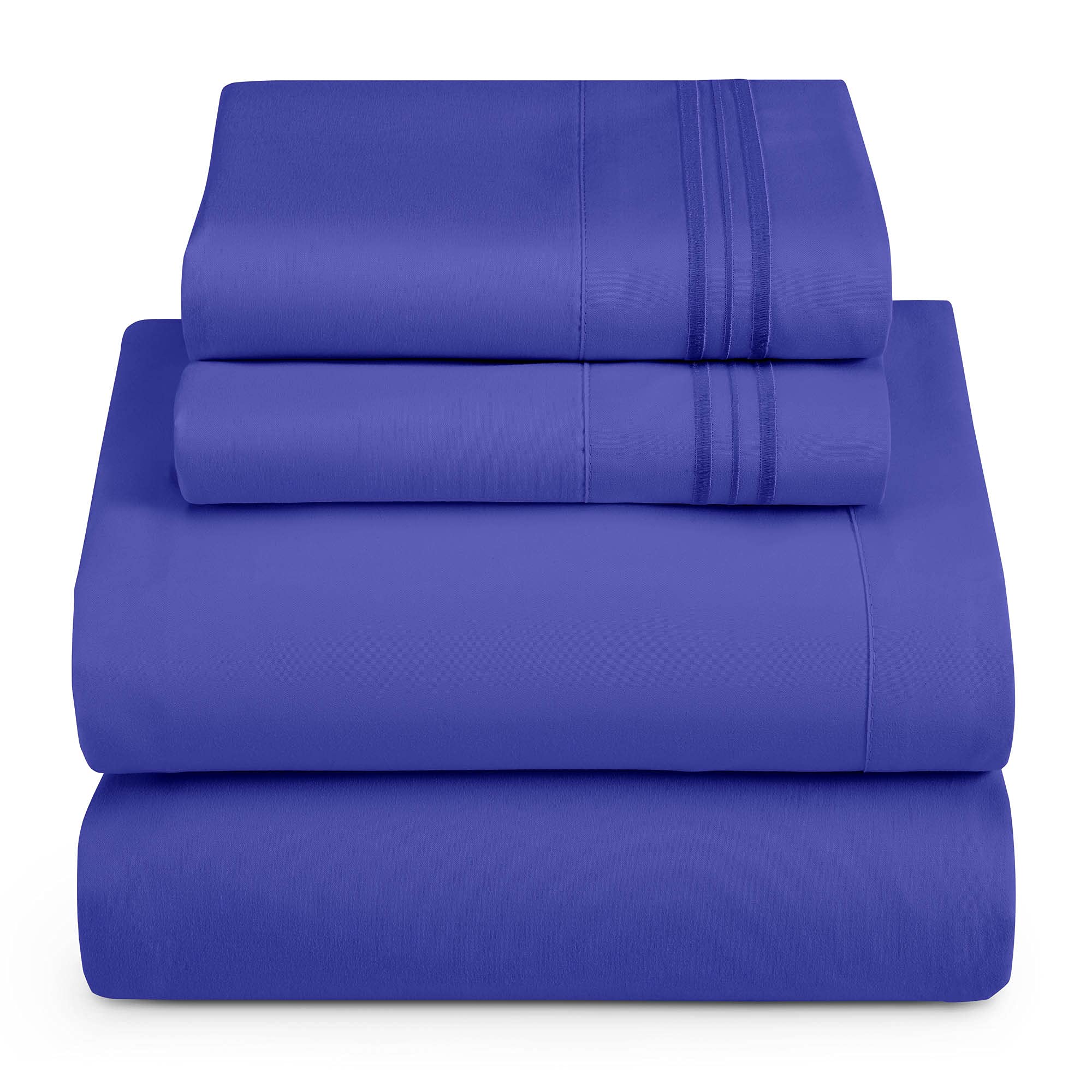 Clara Clark Split King Sheets Set, Deep Pocket Bed Sheets For Split King Size Bed, 4 Piece Bed Sheet Set, Super Soft Bedding Sheets & Pillowcases, Split King, Royal Blue