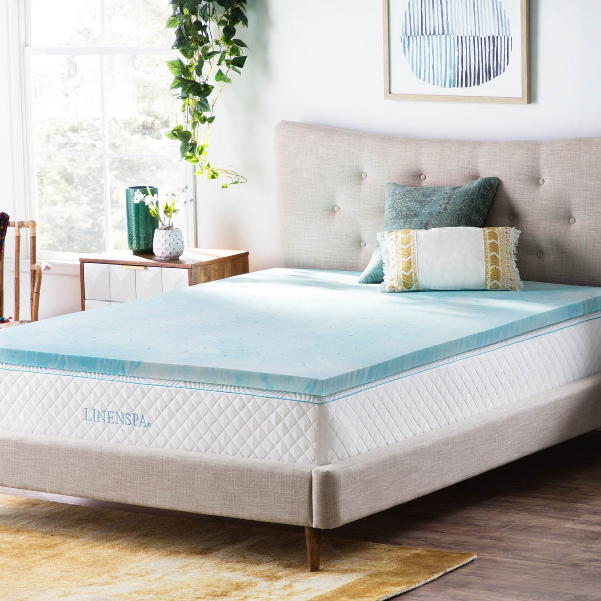 Linenspa 2 Inch Gel Swirl Memory Foam Mattress Topper - Cooling Gel Infused - Pressure Relieving - Certipur Certified - Full