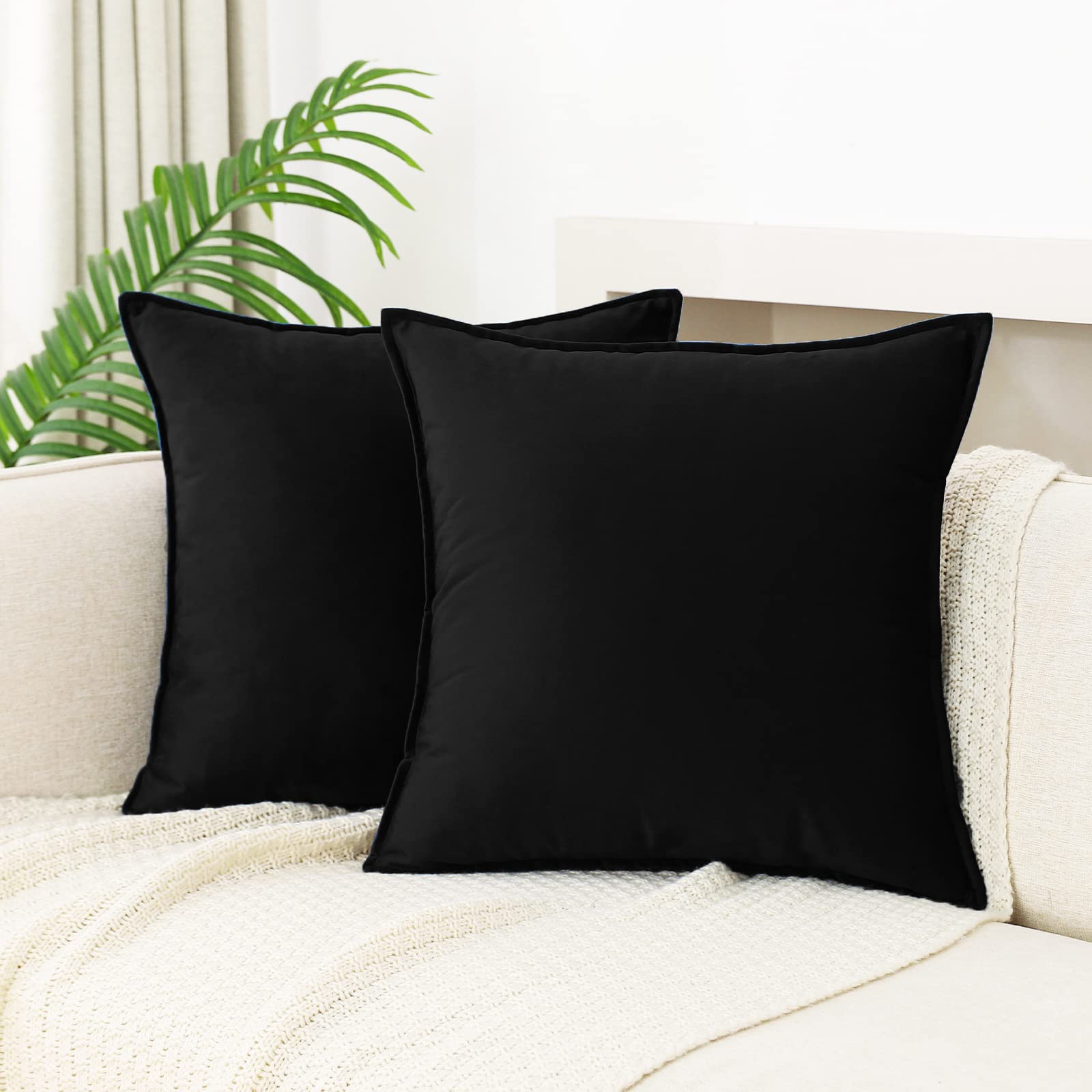 Jiahannha Velvet Black Throw Pillow Covers Pack Of 2 Decorative Soft For Couch Sofa Bedroom Livingroom Car Office 22  22 Inches