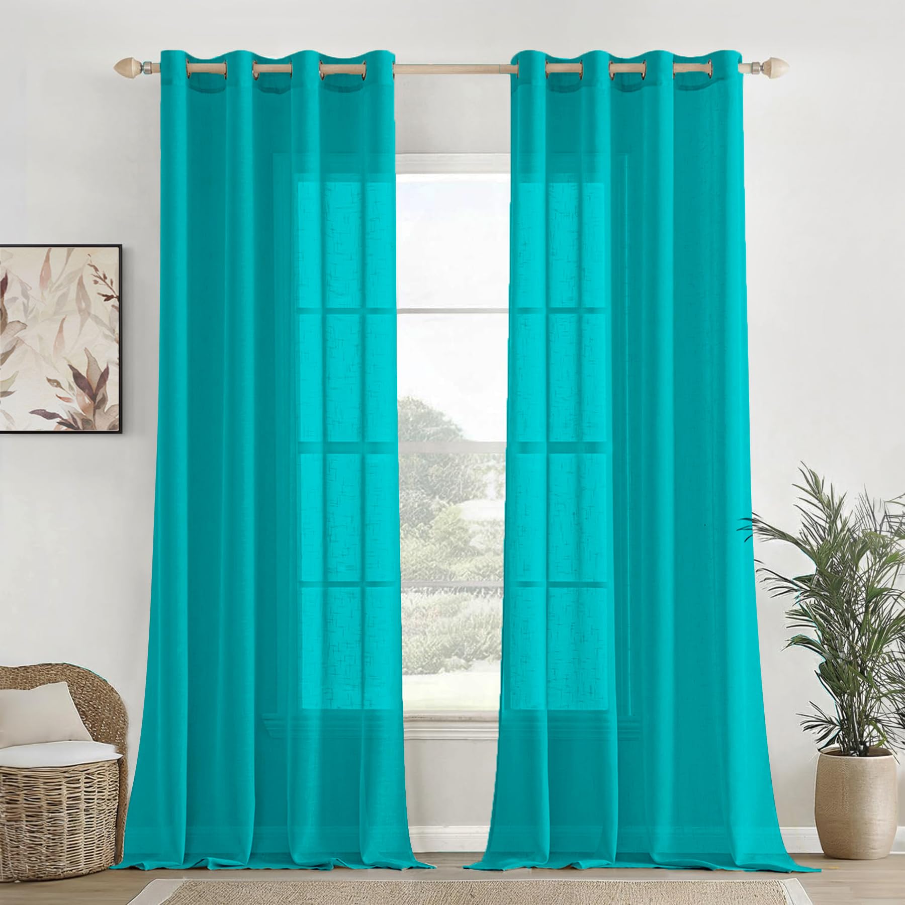 Homemonde 6 Feet Curtain Window  Cotton Solid Sheer Transparent Curtains Pack Of 6 For Living Room, Office Decoration (Blue  G