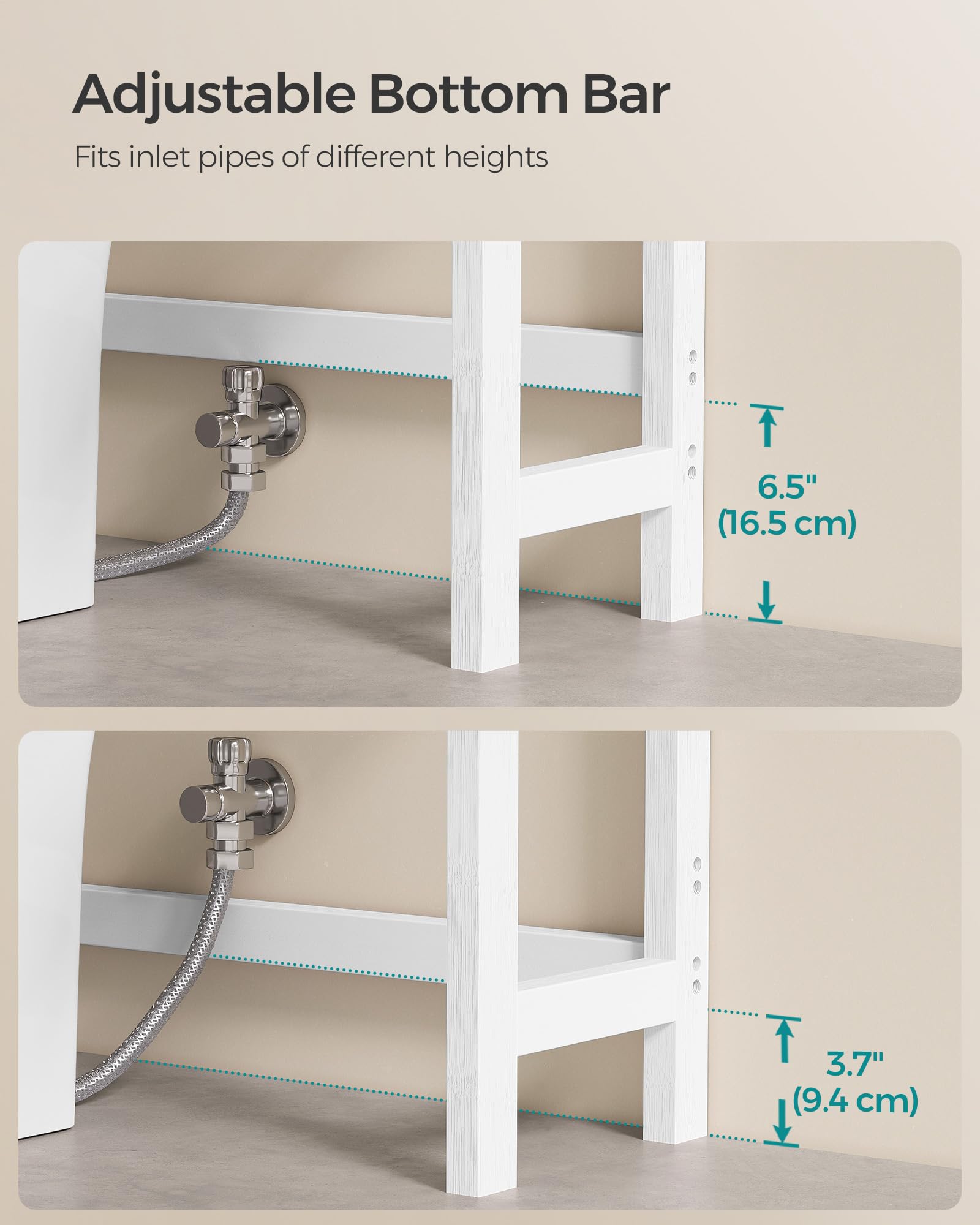 Songmics Over The Toilet Storage, 3-Tier Over Toilet Bathroom Organizer With Adjustable Shelf, Fit Most Toilets, Space-Saving, Cloud White And Natural Beige Ubts001W02