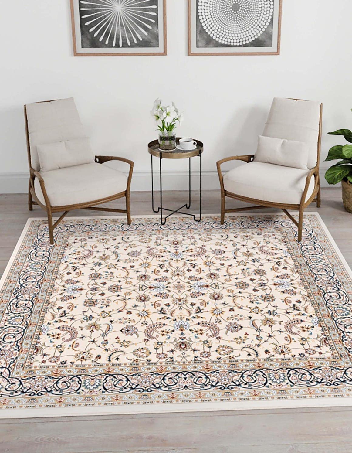 Unique Loom Narenj Collection Area Rug - Leeds (7 10 Square, Ivory/ Blue)
