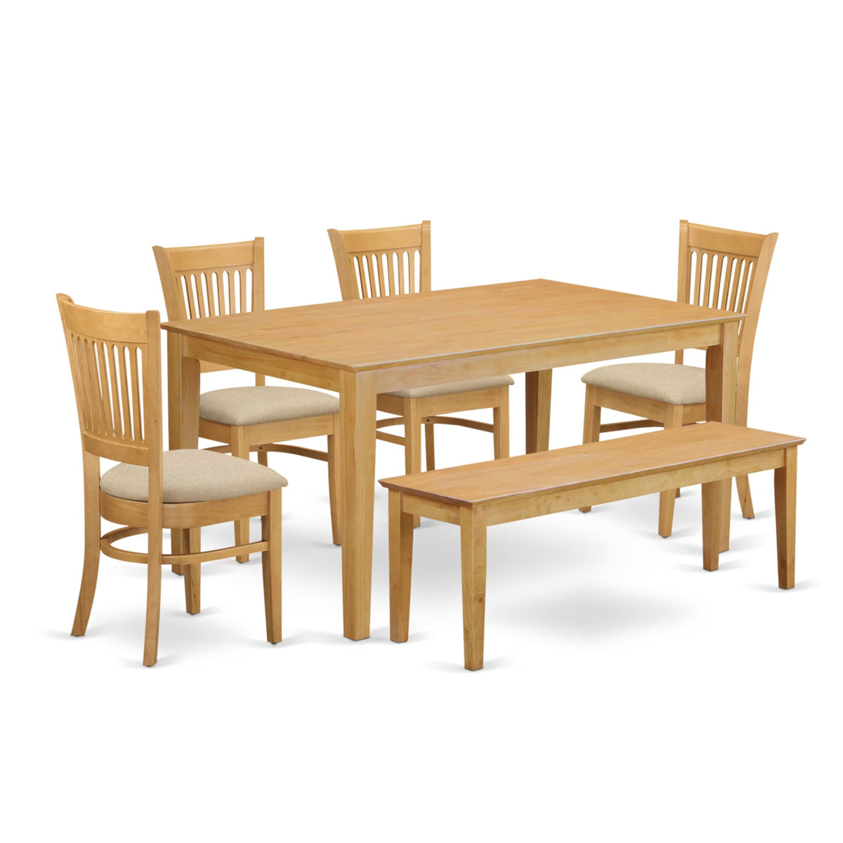 East West Furniture CAVA6-OAK-C 6 Piece Modern Dining Table Set Contains a Rectangle Wooden Table and 4 Linen Fabric Upholstered Chairs with a Bench, 36x60 Inch, Oak