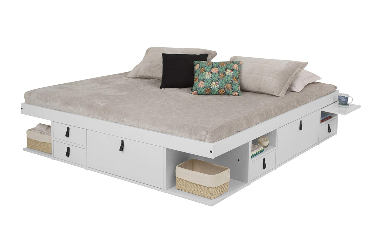 Memomad Bali Storage Platform Bed With Drawers (King Size, Off White)