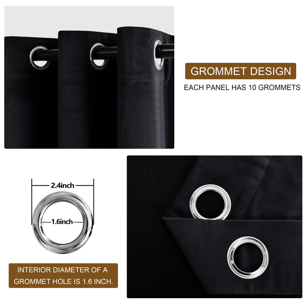 Dwcn Velvet Curtains Extra Wide 84 Inches - Black Blackout Bundleable Heavy Duty Thermal Insulated Energy Efficiency Grommet Win