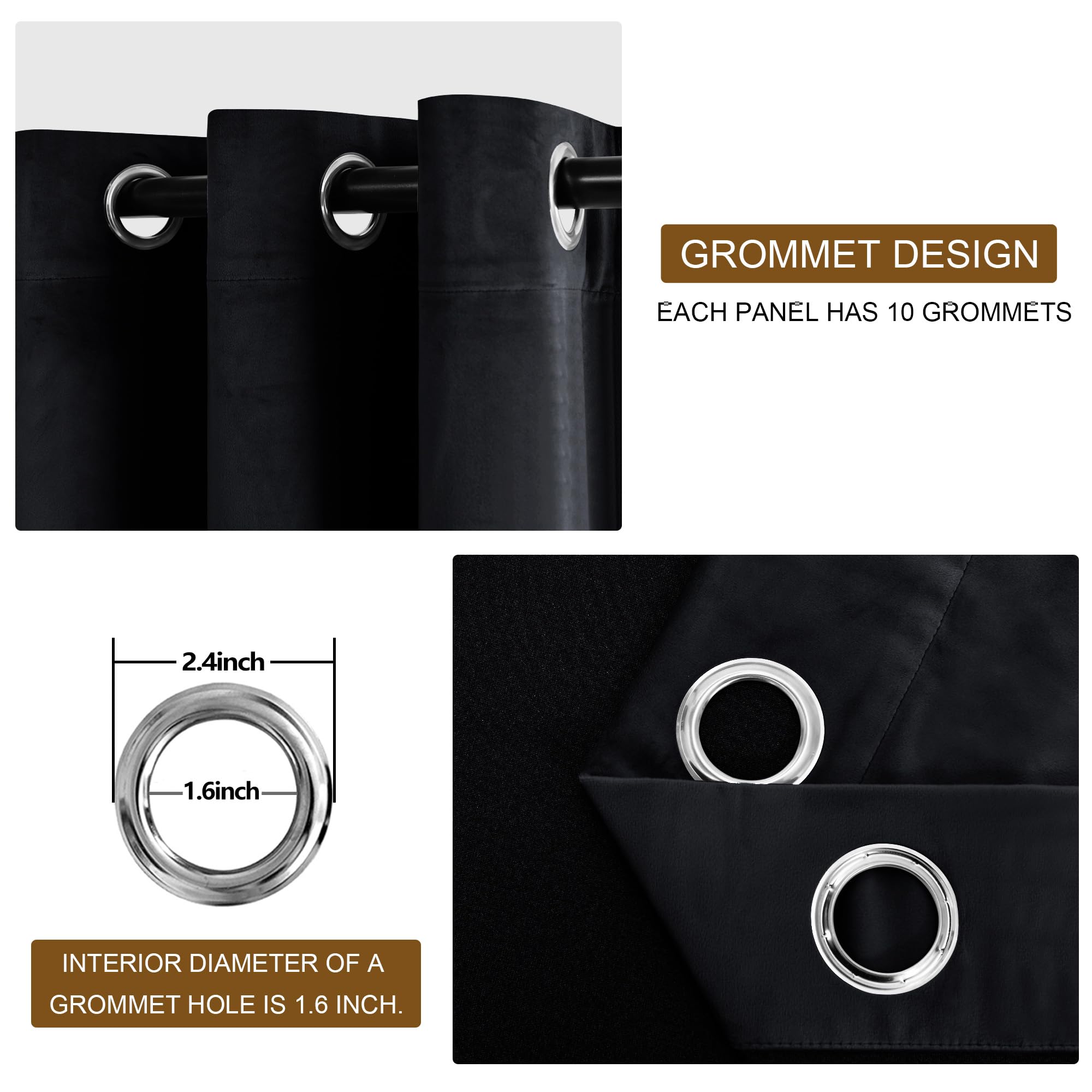 Dwcn Velvet Curtains Extra Wide 84 Inches - Black Blackout Bundleable Heavy Duty Thermal Insulated Energy Efficiency Grommet Win