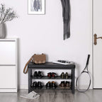 Songmics Shoe Bench, 3-Tier Shoe Rack For Entryway, Storage Organizer With Foam Padded Seat, Faux Leather, Metal Frame, For Living Room, Hallway, 12.2 X 31.9 X 19.3 Inches, Black Ulbs58H