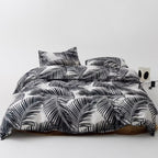 KAREVER Black Leaves Comforter Queen Black and White Palm Leaf Printed Comforter Sets Modern Boho Black Tropical Botanical Leave