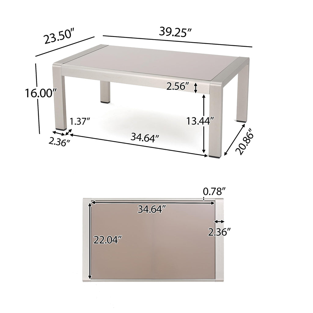 Christopher Knight Home Cape Coral Outdoor Aluminum Coffee Table With Glass Top, Silver