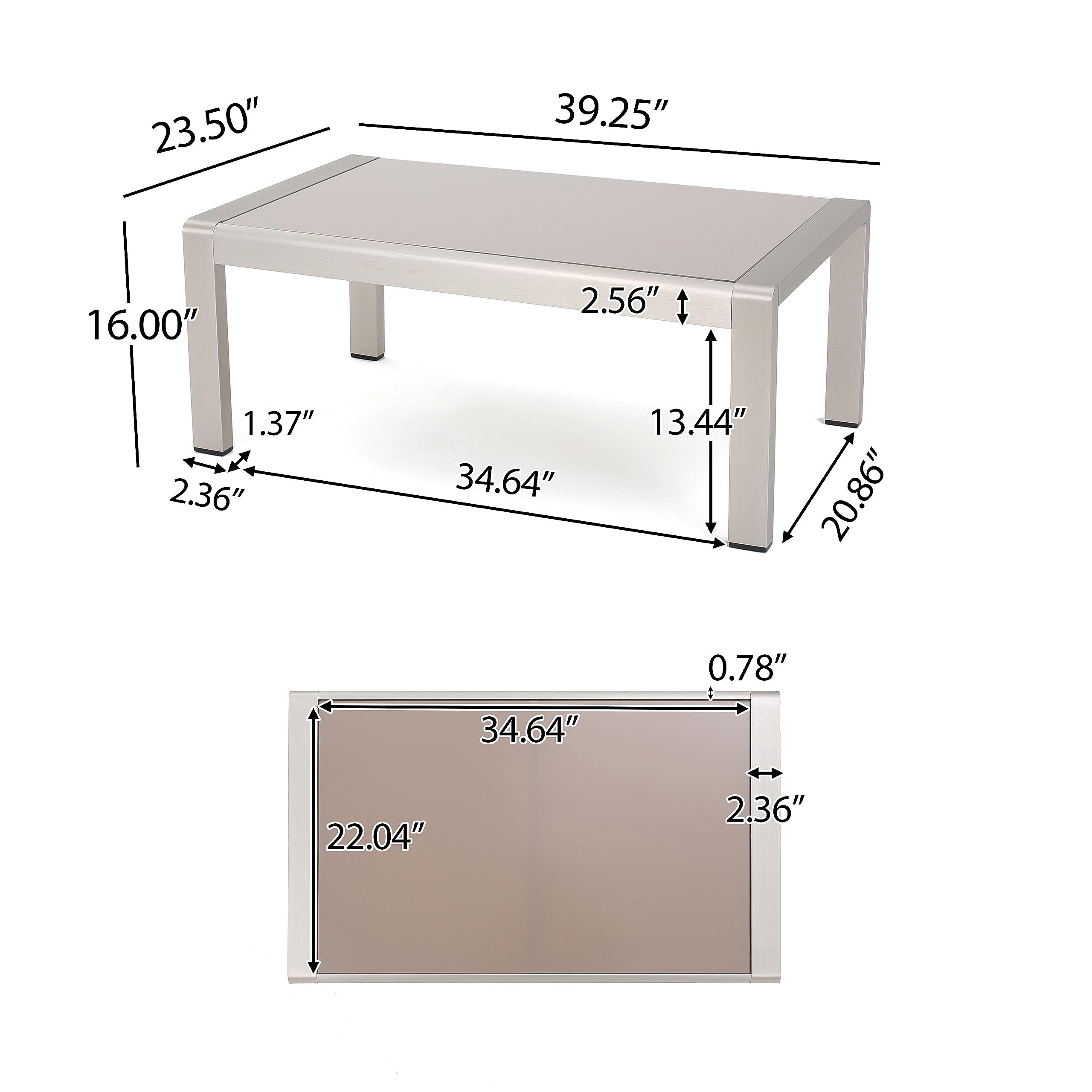 Christopher Knight Home Cape Coral Outdoor Aluminum Coffee Table With Glass Top, Silver