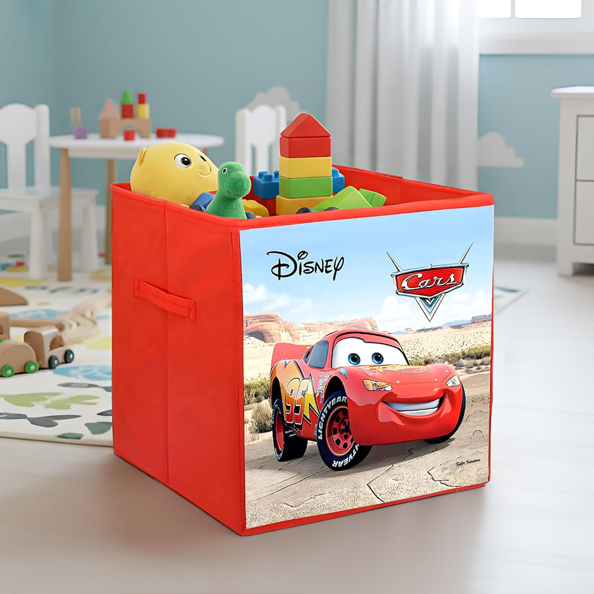 Kuber Industries NonWoven Storage Box|Toy Box Storage for Kids|Foldable Storage Box| Disney Cars Print (Red), 33x33x33 cm