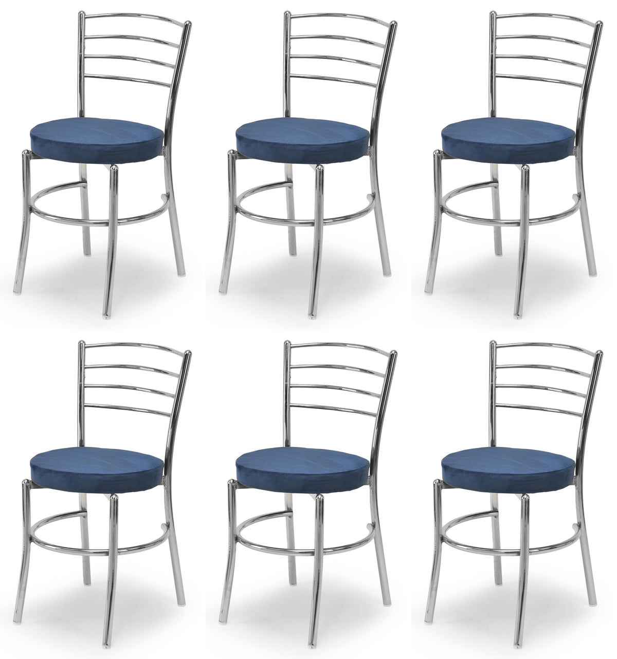 Goyalson Dining Ergonomic Dining Home Chair Hotel Restaurant Chair With Steel Chrome Polish And Leatherite Seat (6, Blue, Standa