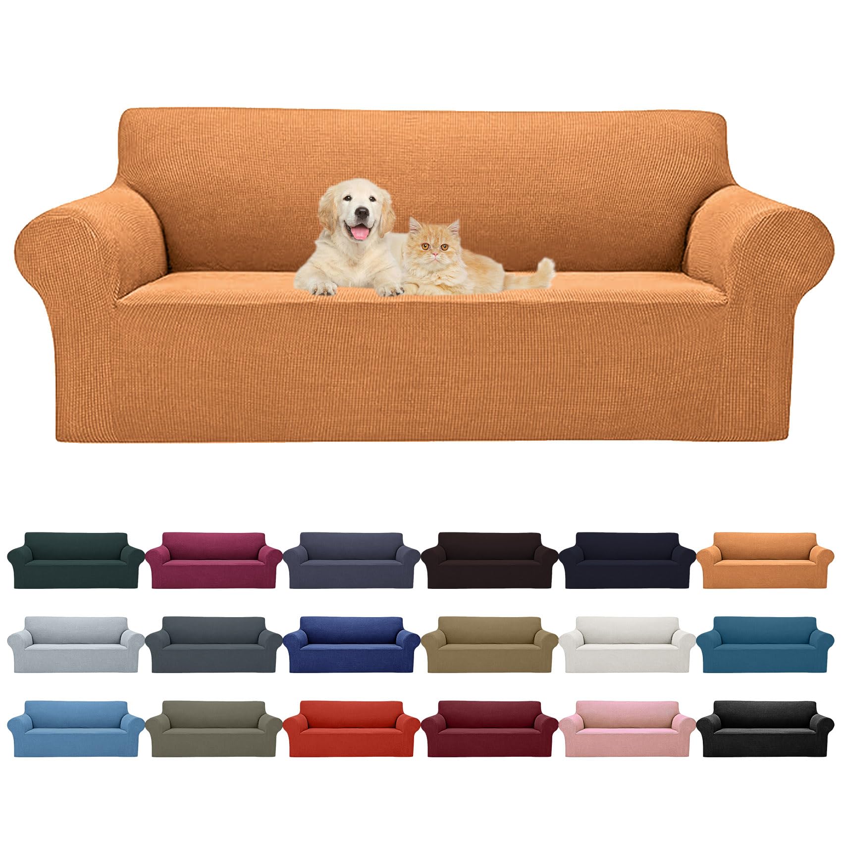 2025 New Stretch Oversized Sofa Slipcovers Couch Sofa Cover For 4 Seater Furniture Protector Covers With Elastic Bottom Jacquard Fabric Small Checks For Pets, Kids - Golden