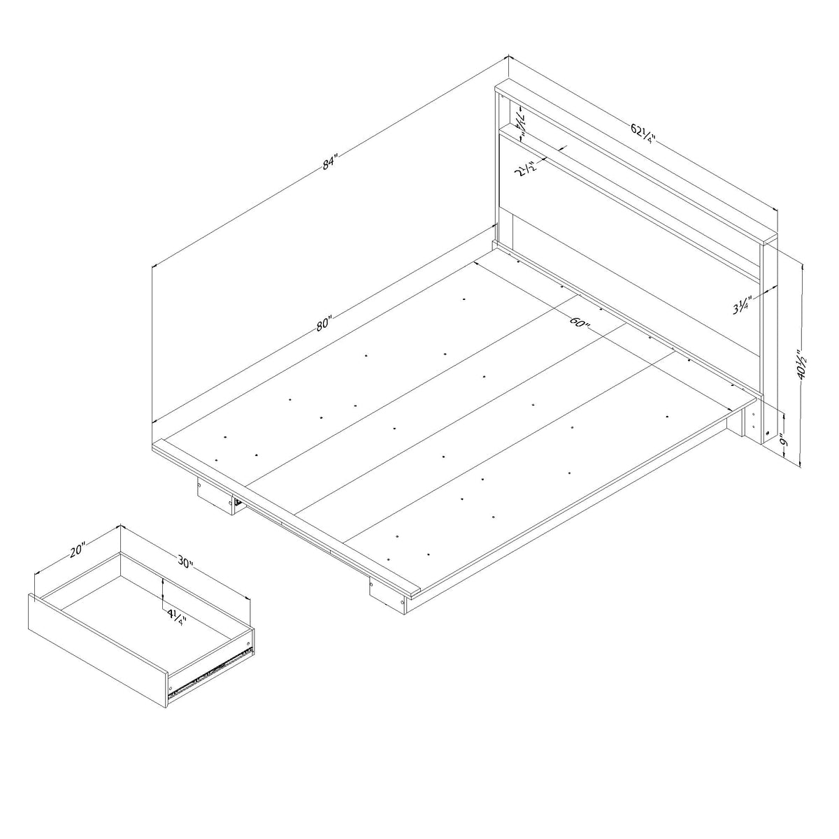 South Shore Cavalleri Platform Bed and Headboard Set, Full/Queen, Nordik Oak